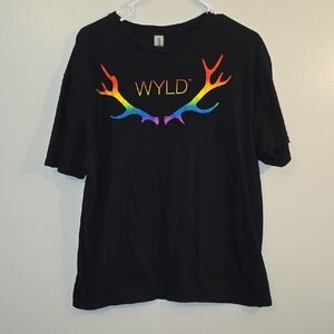 WYLD Gildan Black Tee with Rainbow Antler Graphic LOT R2